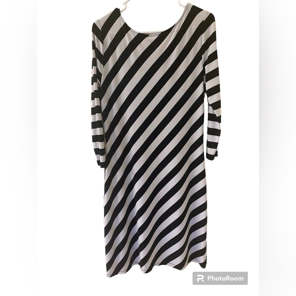 Black and white stripe Calvin Klein dress.